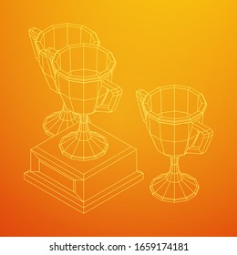 Winner trophy cup. Award concept. Wireframe low poly mesh vector illustration