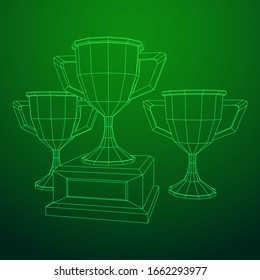 Winner trophy cup. Award concept. Wireframe low poly mesh vector illustration