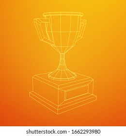 Copa trofeo ganadora. Concepto de premio. Ilustración vectorial de malla baja del bastidor de alambres