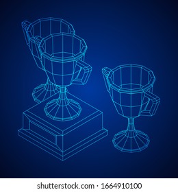 Gewinner-Trophäe-Tasse. Prämienkonzept Wireframe Low-Poly-Vektorillustration