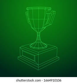 Winner trophy cup. Award concept. Wireframe low poly mesh vector illustration