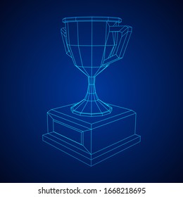 Winner trophy cup. Award concept. Wireframe low poly mesh vector illustration