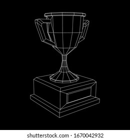 Copa trofeo ganadora. Concepto de premio. Ilustración vectorial de malla baja del bastidor de alambres
