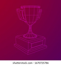 Winner trophy cup. Award concept. Wireframe low poly mesh vector illustration