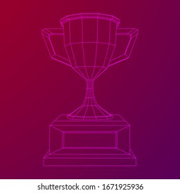 Copa trofeo ganadora. Concepto de premio. Ilustración vectorial de malla baja del bastidor de alambres
