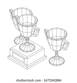 Winner trophy cup. Award concept. Wireframe low poly mesh vector illustration