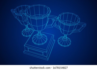 Winner trophy cup. Award concept. Wireframe low poly mesh vector illustration