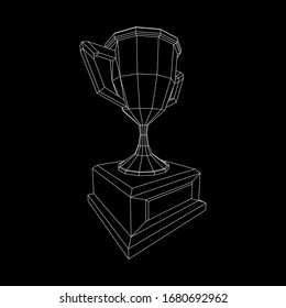 Winner trophy cup. Award concept. Wireframe low poly mesh vector illustration