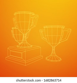 Gewinner-Trophäe-Tasse. Prämienkonzept Wireframe Low-Poly-Vektorillustration