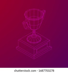 Winner trophy cup. Award concept. Wireframe low poly mesh vector illustration