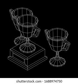 Winner trophy cup. Award concept. Wireframe low poly mesh vector illustration