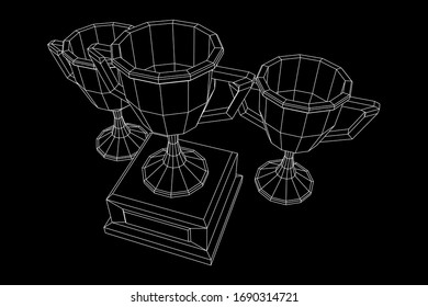 Winner trophy cup. Award concept. Wireframe low poly mesh vector illustration
