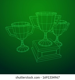 Winner trophy cup. Award concept. Wireframe low poly mesh vector illustration