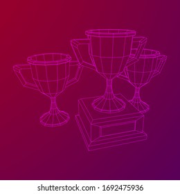 Winner trophy cup. Award concept. Wireframe low poly mesh vector illustration