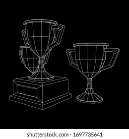 Copa trofeo ganadora. Concepto de premio. Ilustración vectorial de malla baja del bastidor de alambres