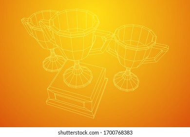 Winner trophy cup. Award concept. Wireframe low poly mesh vector illustration