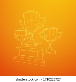 Winner trophy cup. Award concept. Wireframe low poly mesh vector illustration