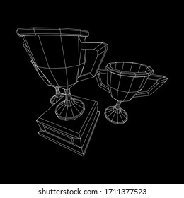 Winner trophy cup. Award concept. Wireframe low poly mesh vector illustration