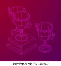 Winner trophy cup. Award concept. Wireframe low poly mesh vector illustration