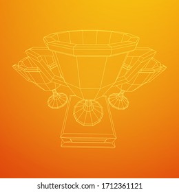 Copa trofeo ganadora. Concepto de premio. Ilustración vectorial de malla baja del bastidor de alambres