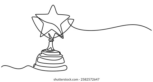 winner trophy cup continuous one line drawing. Trophy cup line art vector illustration, Winner cup continuous one line icon, Winner trophy single line icon drawing. Award trophy cup one.