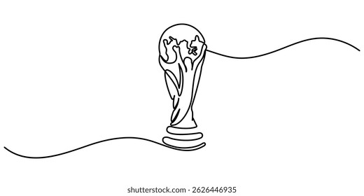 winner trophy cup continuous one line drawing. Trophy cup line art vector illustration. Winner trophy single line icon drawing. Award trophy cup one line vector. Winner symbol. Editable stroke.