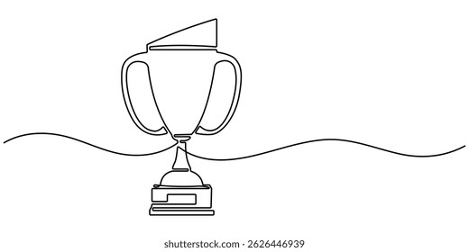 winner trophy cup continuous one line drawing. Trophy cup line art vector illustration. Winner trophy single line icon drawing. Award trophy cup one line vector. Winner symbol. Editable stroke.
