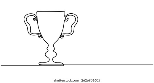  Ganador Trophy Cup Dibujo continuo de una línea. Ilustración vectorial de arte de la línea de la taza del trofeo, símbolo del ganador. Dibujo continuo de una línea de la competencia de copa de trofeo. Trofeo de premio Vector de una sola línea.