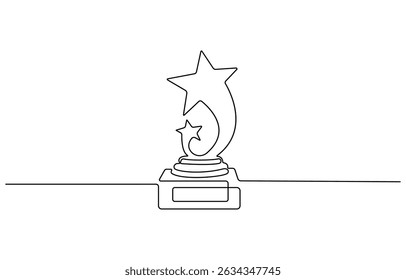 Winner trophy cup continuous one line drawing. Trophy cup line art vector illustration, Award trophy cup single line vector.