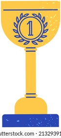 Winner trophy cup with digit one. First place prize, competition champion award. Gold Cup as symbol of victory and success in contest. Winning prize, honorary award isolated on white background