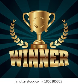 winner trophy cup golden with wreath vector illustration design