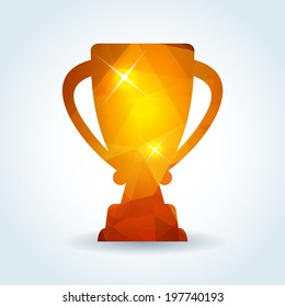 winner trophy cup icon with modern triangle pattern