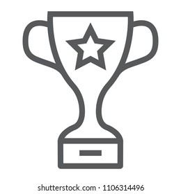 Winner trophy cup line icon, school and sport, award cup sign vector graphics, a linear pattern on a white background, eps 10.