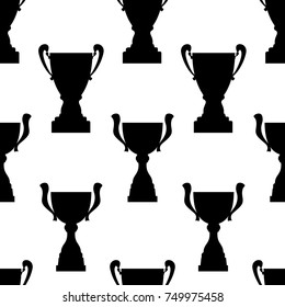 Winner trophy cup seamless pattern. Black simple silhouette texture. Championship prize for first place. Vector illustration.
