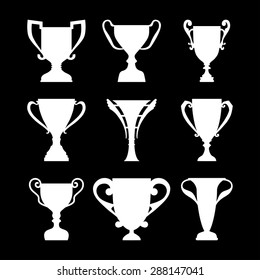 Winner Trophy Cup Silhouette Set. Vector illustration.