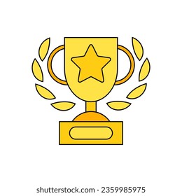 Winner trophy cup with star line flat design vector icon