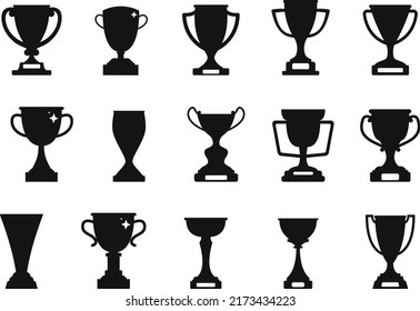 Winner trophy cups silhouettes Premium Vector	
