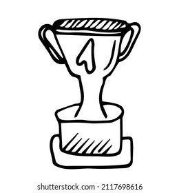 Winner Trophy Doodle, A Hand Drawing Vector Doodle Illustration Of A Gold Trophy Doodle.