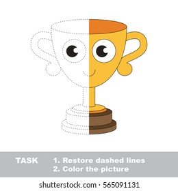 Winner Trophy. Dot to dot educational game for kids. Half tracing worksheet to be colored.