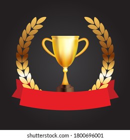 Winner trophy gold cup with Laurel wreath. Vector Illustration EPS10
