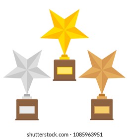 Winner trophy gold cups flat vector icons for sports victory concept. Sport award and prize, trophy cup illustration