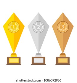 Winner trophy gold cups flat vector icons for sports victory concept. Sport award and prize, trophy cup illustration