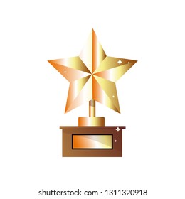 Winner trophy gold star flat icon for sports victory concept isolated on white. Sport award and prize, shiny trophy star with empty blank for text. Award for passing the level in the game
