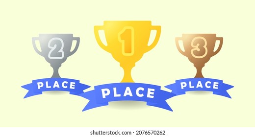 Winner trophy icon. Gold, silver and copper trophy cups are a symbol of victory in a sporting event. Wind illustration.