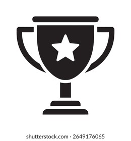 Winner trophy icon with a star for a first place achievement representing a competition award for success and a prize for a champion of a game vector solid glyph icon