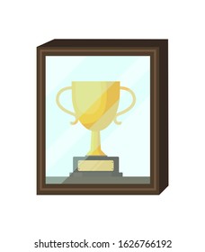 Winner Trophy Icon. Vector golden trophy is a symbol of victory in a sporting event. Champion Prize for first place. Concept of success and business goals. isolated background.