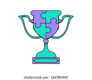 winner trophy jigsaw puzzle vector illustration