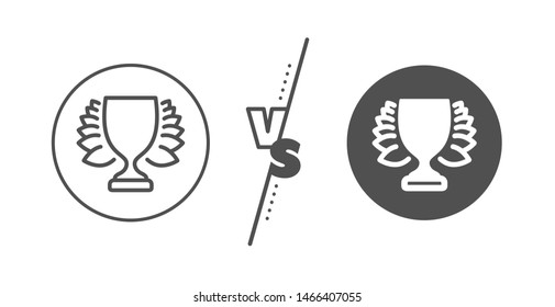 Winner Trophy with Laurel wreath symbol. Versus concept. Award cup line icon. Sports achievement sign. Line vs classic winner icon. Vector