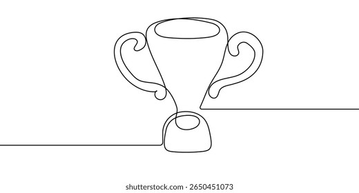 Winner trophy line prize art win sketch icon continuous vector award. Line trophy medal champion doodle victory business outline illustration cup drawing success hand race sport single cartoon.
