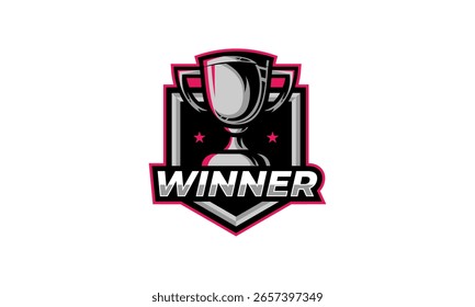 Diseño de logotipo de trofeo ganador. Símbolo de torneo con concepto de emblema para el campeonato. Premio Plantilla de Vector